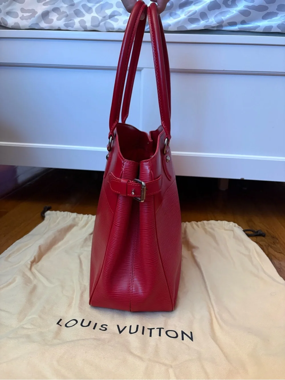 Louis Vuitton Red Epi Passy Bag Tote with Dual Top Handles, And Silver Accents